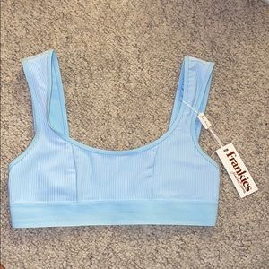 Frankies Bikinis Drew Ribbed Light Blue Bikini Top